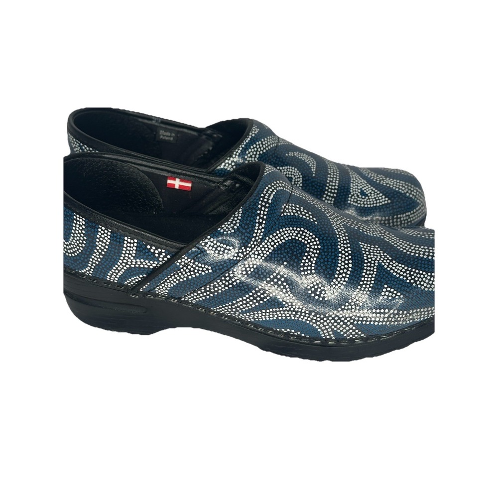 Sanita Professional Vegan Blue Dotted Swirl Clogs Shoes Womens 39 Made in Poland